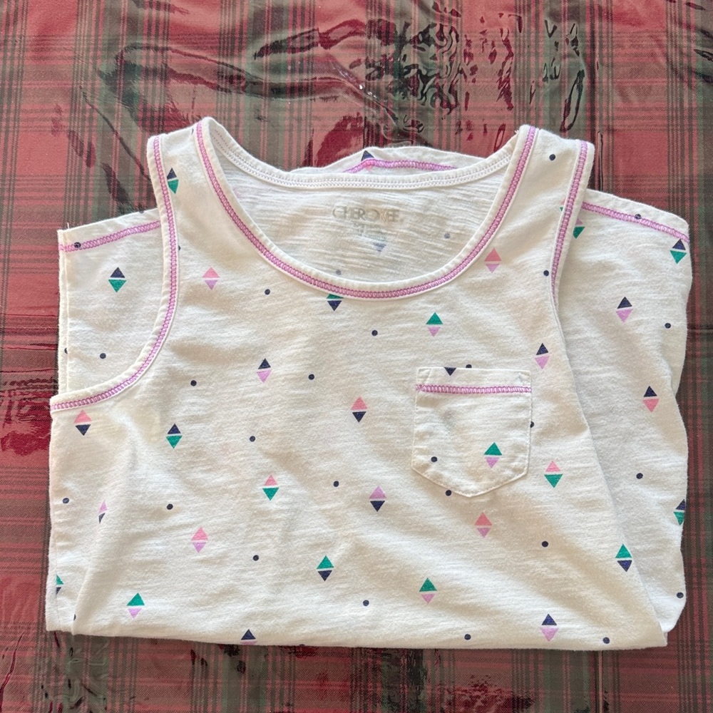 Cherokee White Tank Top with Pink and Blue Accents